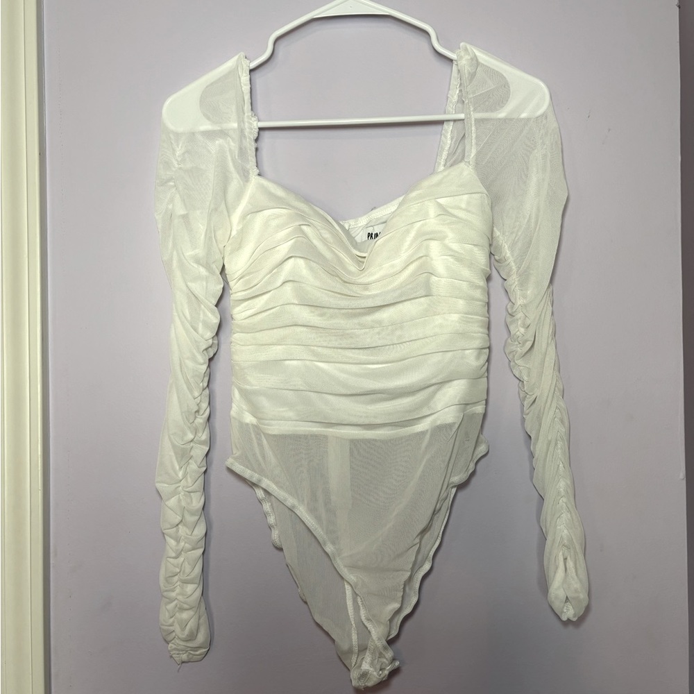 Princess Polly White Long Sleeve Bodysuit Size 8